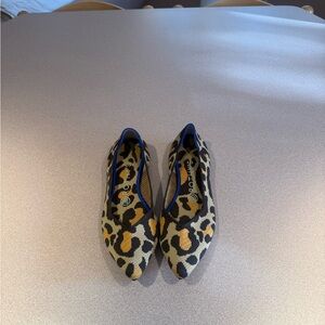 EUC Rothy's Leopard Print Pointed Toe Flats with Blue Trim